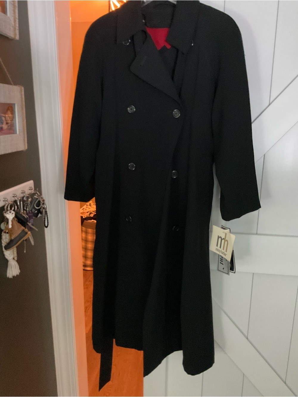 JM Collection Black Double-Breasted Lined Coat 8DM New